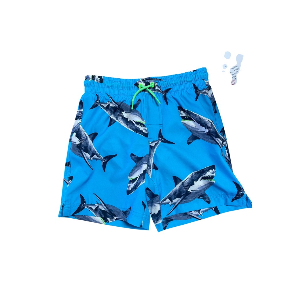 Old Navy Boys Shark Print Swim Trunks Blue UPF 50 Size S 6-7 NWT